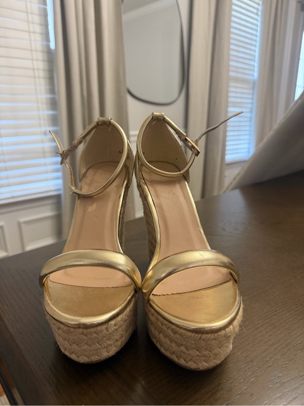 Gold Platform Espadrille Wedge Sandals with Ankle Strap